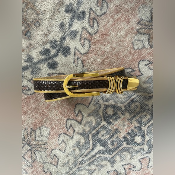 B.B Simon Brown Leather Gold Accents Buckle Women’s Belt M/L - Picture 1 of 6